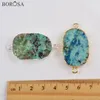 Naszyjniki wisiorek Borosa 5/10PCS Srebrny kolor Naturalny Chrysocolla Stones Złącza Duże podwójne uroki do ręcznie robionych akcesoriów bransoletki