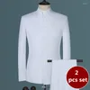 Herrenanzüge 2024 Fashion Casual Boutique White Stand Up Kragen Chinesische Stil 3 PCs Anzug Set Slim Fit Blazers Jacke Mantelhose Weste
