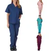 Scrubs ingesteld voor dames verpleegkundige uniform pak korte mouwen bovenste broek met zakwerkkleding 240428