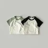 夏の赤ちゃんショートスリーブTシャツコットンキッズカジュアルTシャツファッション幼児用ソリッドボトムトップボーイガール服240430