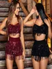 Anjamanor sexy club tweedelig set pailletten franje glitter strand feest outfits 2 pc's set dames rok crop top matching sets d47ag92 t8404307