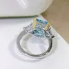 Anelli a grappolo Pansysen Luxury 925 Sterling Silver Tel Cut 10mm Aquamarine Ruby Citrine Wedding Engagement Ring per Women Party