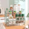 Kitchen Storage Metal Spice Rack Seasoning Bottles Holder 2 Tier Condiment Pot Organizer Shelf Tableware Draining Kitchenware