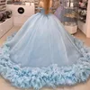 Sky Blue Lśniąca z ramion Quinceanera Dress Ball Sukni