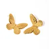 Kolczyki Dangle Temperament Glosy złoto Pleted Słodki motyl teksturowany kropla ze stali nierdzewnej Owad Klucz ucha Prezenty biżuterii