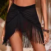 Tassel Swimsuit Swim strój wykończeniowe Sheer Beachwear Counting Black White Beach Ups dla kobiet letnia spódnica pareo 240420