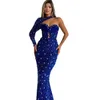 Eén schouderkristal Mermaid prom jurkt luxueuze kralen sweetheart formele gelegenheid jurk labined kanten avondjurken