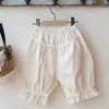 Trousers Children Clothing Girls Solid Color Pants 2024 Summer Korean Style Vintage Lace Loose Fashionable Casual Bloomers