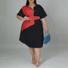 Kvinnor plus storlek klänning tryck full hylsa enkelbröst lös kvinna rak knälängd klänningar mode casual outfit sommar 240430
