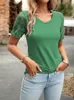 Dames Casual kant Shortsleeved T -shirt Zomermode O Hek Wit Zwart Top Holiday T -shirts Solid T Shirts 240426