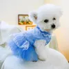 Vêtements pour chiens 1pc Vêtements pour animaux de compagnie chat printemps / été bleu arc valtz princesse robe traction boucle adaptée aux petits et moyens chiens de taille moyenne