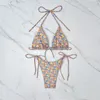 Kvinnors badkläder bikini set sexig blommig tryck sträng mikro kvinnor mini thong baddräkt halter baddräkt biquinis triangel mujer