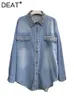 Damenblusen Denim -Hemd Lose farbige Diamanten bestickte Fackeln Single Breaced Thin Bluse 2024 Sommer Mode 29L6762