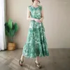 Повседневные платья зеленые цветочные летние жилеты Long Dress Женская приморская каникула пляжная одежда 2024 Super Fairy Dieveless Chiffon K824
