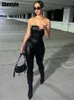 SHESTYLE Strapless PU Leather Jumpsuit Women Clubwear Black Summer Elegant Date High Street Elastic Slimming Fitness Mouwloze 240429