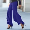 Frauenhose Vonda Elegante Mode hohe Taille ausgelöst Frauen 2024 Ruffenhosen lässige, feste Farbe Lange Pantalone mit weitem Beinböden