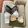 Women's Tanks Summer Camisole Slim Fit Sexy Stretch Push Up Bra With Chest Pads Soft Knitted Crop Top Short Tube V-Neck Tops Bralette