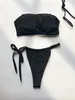 Frauen Badebekleidung XS - l Bandeau Hochbein geschnittene Riemchen Bikini weibliche Badeanzug Frauen Zwei -Stück -Kaufbadanzug Schwimmanzug K5560