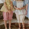 Trousers Children Clothing Girls Solid Color Pants 2024 Summer Korean Style Vintage Lace Loose Fashionable Casual Bloomers