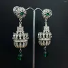 Dangle Earrings Bilincolor Luxury Vintage Rhinestone White And Emerald Green Aros Aeolian Bell For Women Greece Style Wedding Jewelry