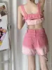 Damen -Tracksuits Pink abnehmbar Denim Hosentrans Tan Top Shorts 2 Stück Set 2024 Sommer Anzüge Mädchenstil -Gradient Denimwear
