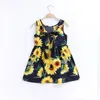 2023 Summer Girls Print Binding Rope Dress For 16Years Kids Cotton Sleeveless Sundress Baby Beach Above Knee Mini Casual 240428