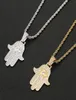 Iced zircon hamsa pendente de cobre material de cobre prata pátima colar de palmeira jóias de hip hop para homens women6695113