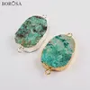 Naszyjniki wisiorek Borosa 5/10PCS Srebrny kolor Naturalny Chrysocolla Stones Złącza Duże podwójne uroki do ręcznie robionych akcesoriów bransoletki