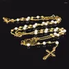 Ketten Amumiu Jungfrau Maria Perlen Trendy Cross Anhänger Rosenkranz Halsketten für Männer Frauen religiöser Schmuck HN091