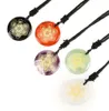 Natural Stone Disc Shape Charm Fashion Necklace Engraved Flower Of Life Multidimensional Metatrone Cube Pendant Amethyst Rose Quar8003743