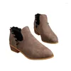 Boots Chaussures Femme 2024 Outdoor Slip on Ankle Women's Retro Modern Women plissée Round Toe Square Talon Zapatos