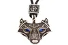 Hanger kettingen blauwe kristallen ogen wolf amulet talisman sieraden viking ketting vintage heren sieraden dropship leverancierspendant2382009