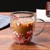 Tassen Füllungen trocken Blumen Doppelwandglas Tasse mit Griff hitzebeständig kaltem Getränk Tee Kaffee isoliert Becher Kreatives Geschenk