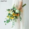 Fleurs de mariage Janevini jaune tournesol bouquet de mariée artificielle pour la mariée fleur de fleur rurale rurale de fleur