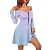 Robes décontractées de la mode pour femmes à manches longues gradient imprimé zipper sexy robes à épaules éteintes chic et élégante robe glamour rayonnante