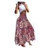 Юбки с высокой талией длинная юбка винтажная ретро-печать макси для женщин в стиле A-Line с широким эластичным поясом лето