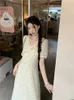 Partykleider Sommer süße süße Mädchen Frauen Kurzarm eine Linie Retro Vintage Korea japanischer Stil Grils Rüschen Blumengewand Langes Kleid