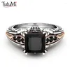 Cluster Rings Vintage Silver 925 Ring Black Square Diamond Princess Engagement for Women Men Party Wedding Presents