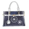 Schoudertassen mode dames handtas grote oxford patchwork Jean Style en Crystal Decoration denim blauwe tas