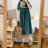 Feestjurken Retro groene korte-mouwen jurk Artistic Midden-Length geborduurd katoen losse taille temperament voor dameskleding voor dameskleding