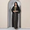 Etniska kläder borrningsserier svart botten bronsande muslimsk dam abaya öppen dubai mantel longue marockansk kaftan