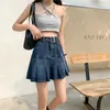 Spódnice letnia jeansowa spódnica z wysokiej talii dla kobiet koreańskiej luźnej i wszechstronnej odchudzającej mini dżins