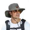 Berets Bocca Wide Brim UV Bescherming Bucket Hat Letter Borduurwerk Visser Hoeden Cowboykap Waterdichte anti-UV Out-Ult Outdoor Wandelvissen