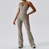 Fashion Hollow Rückenless Long Sport Flare Jumpsuits Frauen One -Stück Fitness Overalls schwarzer brauner Tanzanzug Fitnessstudio 240429