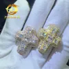 Luxe mode -sieraden Gold Golde Sterling Silver 925 VVS Moissanite Princess Craced Cross Rings hiphop ringen