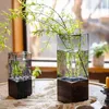 Vazen bloemen vaas houten kamer terrarium met glazen basis gedroogde hydrocultuur Noordse decoratie voor kantoor kunstmatig leven