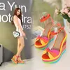 Dress Shoes Plus Size 33-43 voor vrouwen Summer Wedges Sandalen kleurrijk platform regenboog bowknot bodem vrouwelijke buckle riem