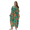 Kaftan sukienki dla kobiet dla kobiet na plaży na plaży drukowana bawełniana zielona i pomarańczowa kostiumy Summer 2024