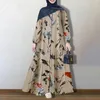 Ethnische Kleidung Dubai Abaya Muslimin Kleid Damen Temperament Floral bedruckt Langarm geknöpfte Knöchellänge Ramadan -Kleider