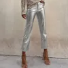 Kadın Pantolon 2024 Bahar Parlak İnce Uzun Ofis Sıradan Fermuar Cep Düz Kadınlar Moda Sokak Giyim Çok Renkli Pantolon